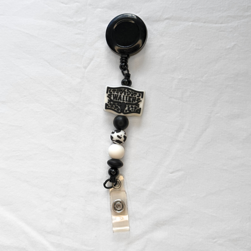 Black & White Cow Print Medical Retractable Tag