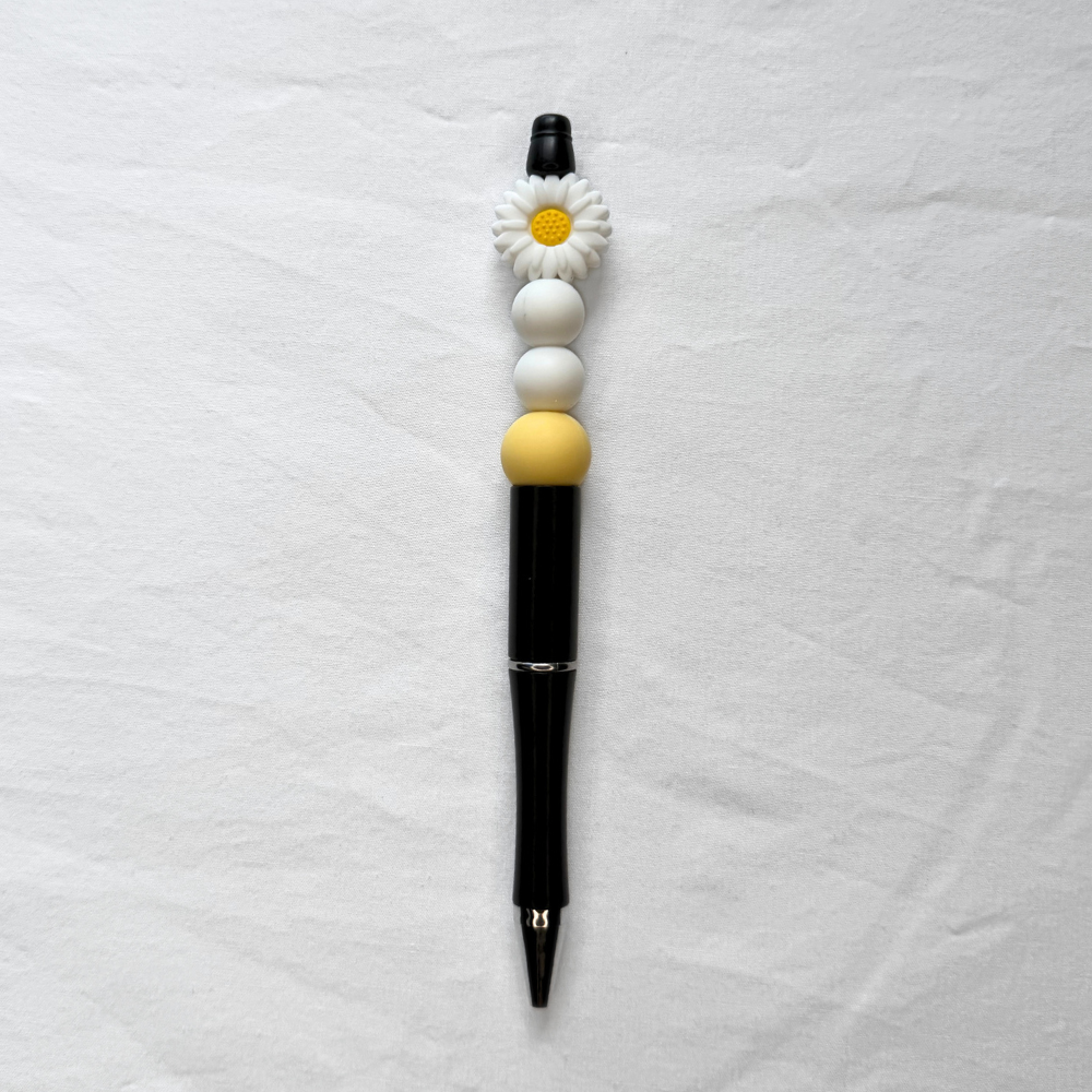 Black & White & Yellow Sunflower Beaded Pen