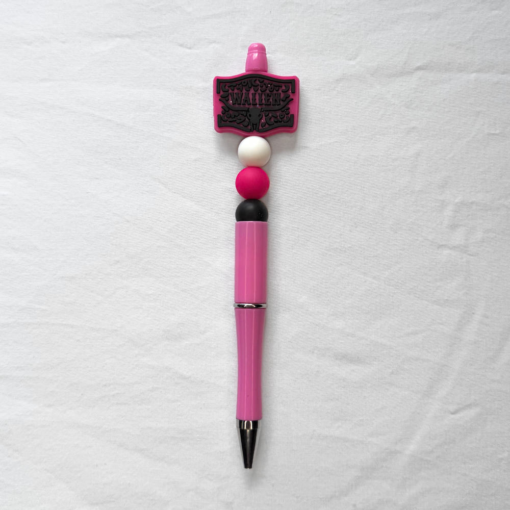 White & Pink & Black Country Beaded Pen