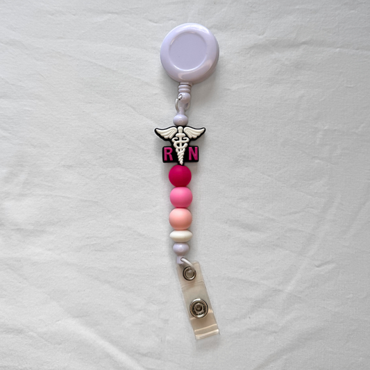 Pink & White Nurse Medical Retractable Tag